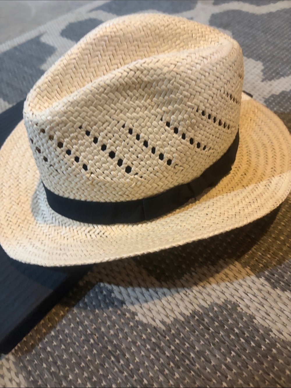 Straw Fedora Hat with Black Band - Natural